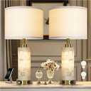 Rustic Natural Alabaster Table Lamp Set Of 2 With Night Light for Living Room Nightstand Table Lamp with 2 USB Ports For Bedroom bedside Lamp for office end table lamp for hotel (bulb included) (Golden Colored-2)