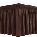 Biscaynebay Wrap Around Bed Skirts for Queen Beds 17" Long Drop, Brown Adjustable Elastic Dust Ruffles Easy Fit Wrinkle & Fade Resistant Silky Luxurious Fabric Solid Machine Washable
