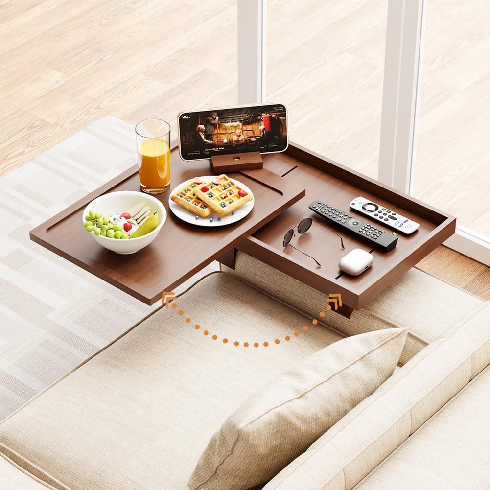 TV Tray Snack Table Sofa Table with 360 Rotation Drawer Storage Adjustable Legs 4.33 to 8.66in for Couch Laptop Desk Bamboo Stable Non-Slip TV Dinner Tray Table Gift for Living Room Home Office