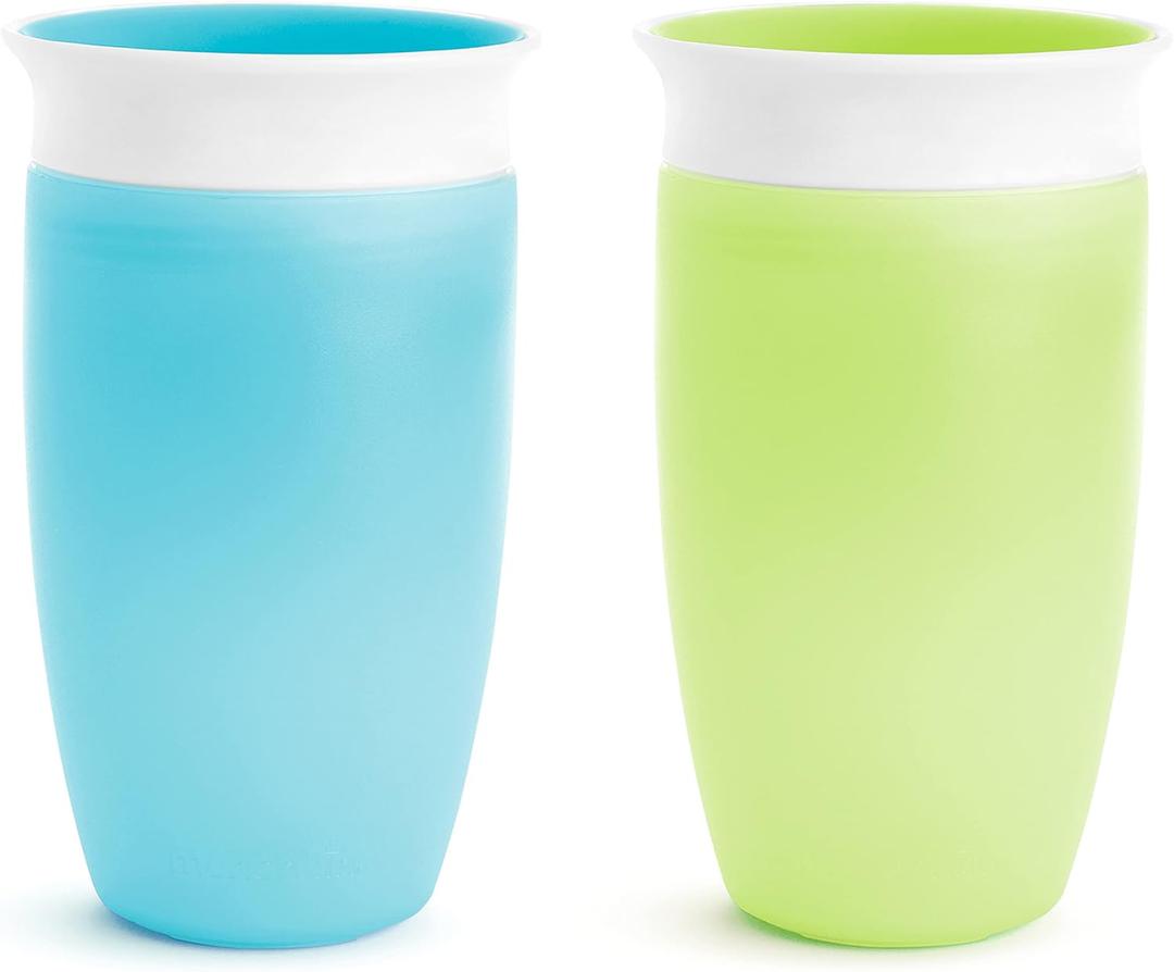 Munchkin Sippy Cups for Toddlers 1-3, Spill Proof Miracle 360 Cup, 10 Ounce, 2 Pack, Green/Blue