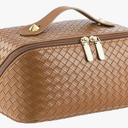 Large Capacity Travel Cosmetic Bag - Portable Makeup Bags for Women Waterproof PU Leather Checkered Makeup Organizer Bag with Dividers and Handle,Toiletry Bag for Cosmetics