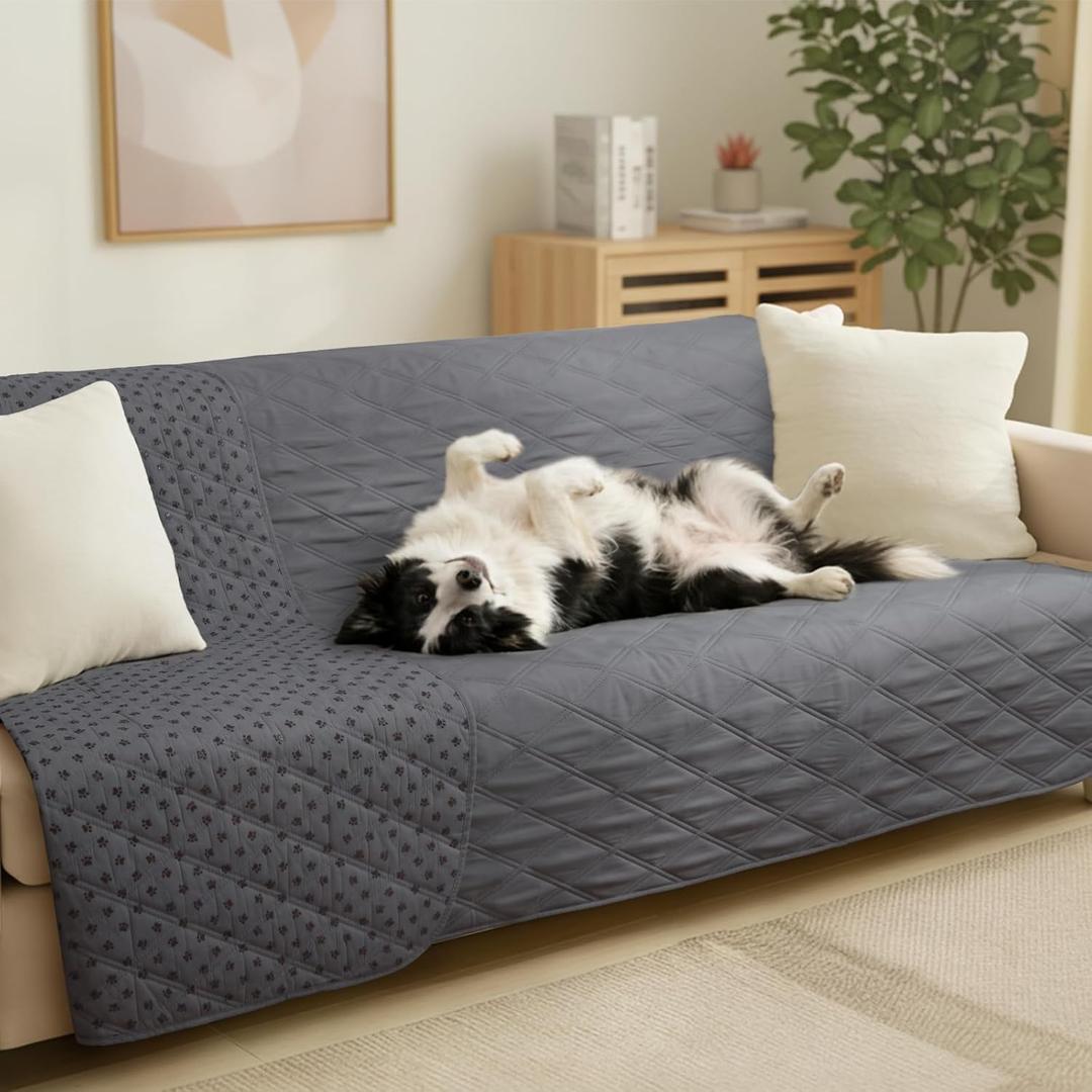 Luciphia 100% Waterproof Couch Cover Blanket for Dogs Anti-Slip Pet Couch Protector Sofa Mat Puppy Cat with Non-Slip Bottom, Grey, 68x82 Inch