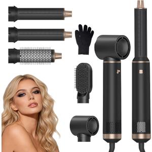 5 in 1 Blow Dryer Brush Ionic Hot Air Styler Hair Dryer Brush Blow Dryer Set Air Curling Wrap Style (Black)