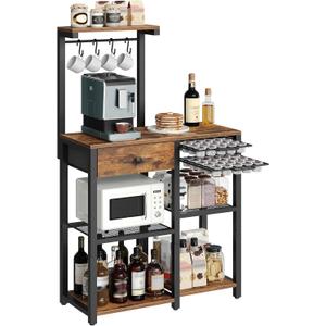 Bakers Rack with Storage, 5-Tier Coffee Bar Station with Drawer, Kitchen Coffee Stand with Pod Drawer Holder, for Living Room, Home Cafe, Kitchen, Rustic Brown KF60BRY1