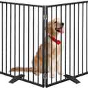 Metal Freestanding Dog Gates,Extra Wide 24", 32" Height Foldable Dog Fence for Indoor & Outdoor, Heavy Duty Freestanding Pet Barrier for Stairs, Doorways, Halls, Kitchen,Yard (Black)