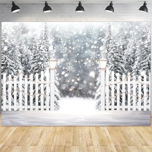 Winter Backdrop Snowy Christmas Pine Tree Photography Photo Background for Xmas Party Decorations Banner Portrait Studio Booth Photobooth Props(7x5ft)