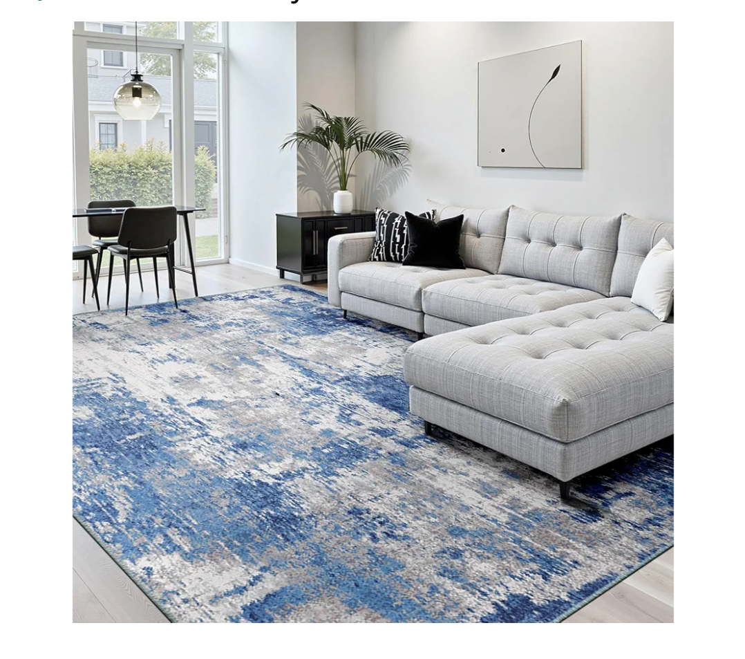 RELEANY Washable Area Rugs 8'x10' Non-Slip Modern Abstract Soft for Living Room Entryway Bedroom Nursery, Print Pattern, Blue Grey Navy Gray