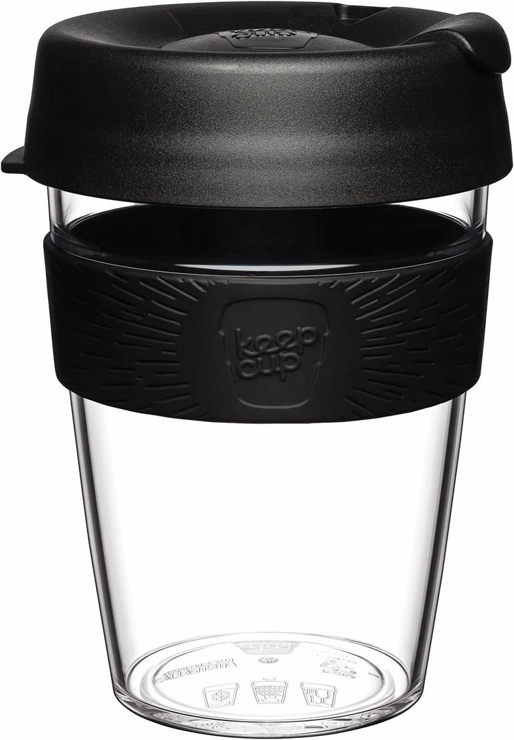KeepCup Original, Lightweight Plastic Reusable Coffee Cup with Splashproof Sipper Lid - Medium 12oz/340ml - Black