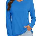 MAGCOMSEN SPF Shirts for Women Long Sleeve Workout Tops V-Neck UPF 50+ UV Sun Shirt Quick Dry Performance Tees Swim Tops (Small, Blue Green)