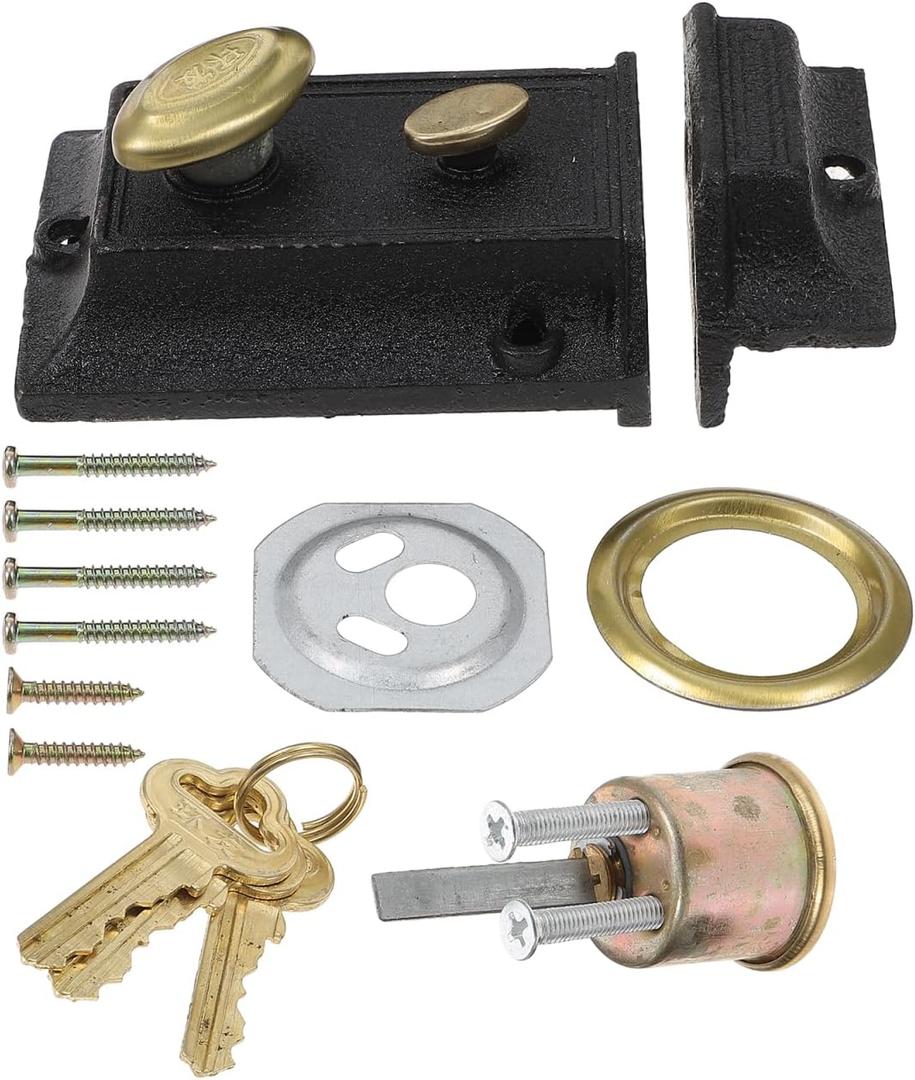 Double Safety Munition Door Lock Vintage Spring Bolt Lock for Home Security Easy Install Antique Door Replacement with Polished Surface Suitable for Various Door Types 4.68X2.48X1.53In