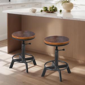 Set of 2-Industrial Bar Stool-Rustic Counter Height Chairs for Kitchen Island-Farmhouse Swivel Wooden Seat- Adjustable 17.7-24inch (Silver) Set of 2-Industrial Bar Stool-Rustic Counter Height Chairs for Kitchen Island-Farmhouse Swivel Wooden Seat- Adjustable 17.7-24inch (Silver)