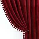 Benedeco Burgundy Velvet Curtains for Bedroom Window with Pom Pom, Super Soft Luxury Drapes, Room Darkening Thermal Insulated Rod Pocket Curtain for Living Room, W52 by L84 inches, 2 Panels