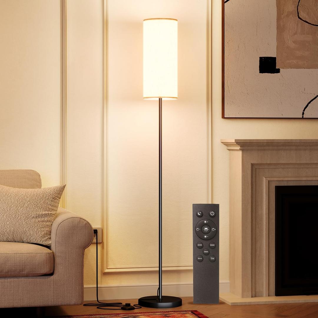 Keepsmile LED Floor Lamps for Living Room,Dimmable Floor Lamp with Remote,Custom Tall Lamp for Bedroom with 12W LED Bulb,Pole Light with Lamp Shade Foot Switch,Modern Standing Lamps for Office Dining