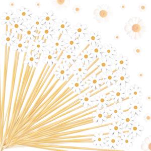Pickmesh 600 Pcs Daisy Cocktail Picks 4.7 Inch Spring Floral Bamboo Toothpicks Cocktail Skewers for Drinks Party Decorations Appetizers Fruit Drinks Party Supplies