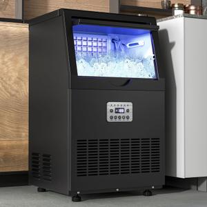 YITAHOME Black Commercial Under Counter Ice Maker Machine 130lbs, ETL & DOE Certificated Ice Machine Commercial, Big Ice Makers Freestanding for Home Cafe Bar Restaurant 44pcs with 33lbs Storage Bin