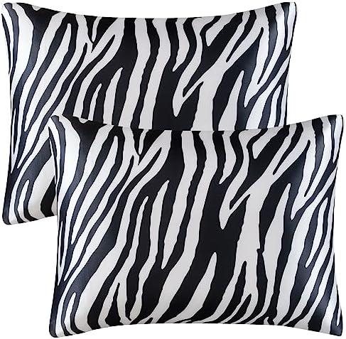 BEDELITE Satin Pillowcase for Hair and Skin Digital Printing, Super Soft Cooling Similar to Silk Pillow Cases 2 Pack with Envelope Closure, Gift for Women Men(Standard 20x26 Inch, Black Zebra)