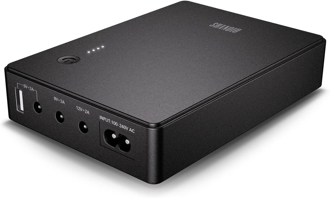 Shanqiu Mini UPS Battery Backup Uninterruptible Power Supply for Router, Modem, Security Camera with Input AC Output USB 5V DC 5V 9V 12V (37Wh)