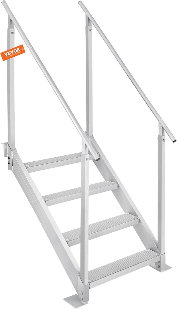 VEVOR Dock Ladder with Rubber Mat, Dock Steps 30"-39" Adjustable Height, Dock Stairs Aluminum 4 Step, Each Step 22" x 4", 500Lbs Load, for Lake, Marine Boarding, Pool