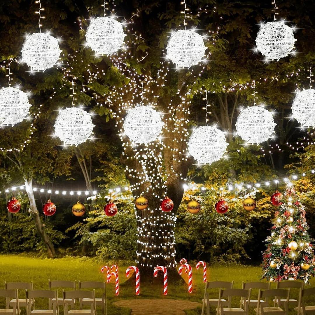 Christmas String Lights Outdoors,4 Pack 7.98" Sphere Ball Tree Garden Globe Lights for Home, Party, Christmas, Porch Patio,Wedding, Garden,Tree Decoration with Memory Function Plug (Cool White)
