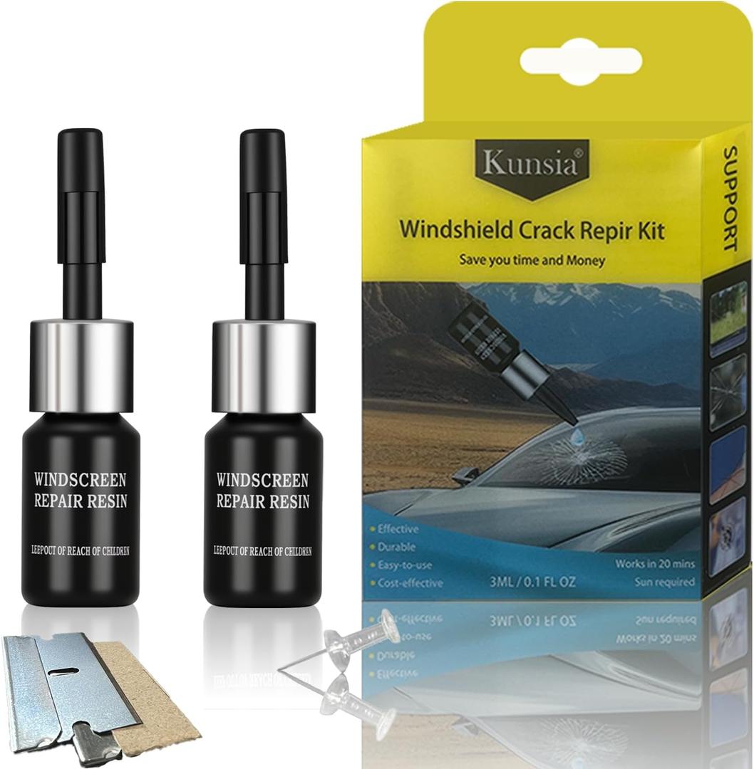 Windshield Repair Kit, 2025 Update Nano Glass Repair Fluid, Quick and Efficiency Fix for Chips, Cracks, Blueseye, Star Shaped (Black+Yellow)