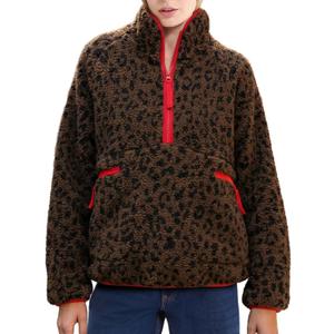 Ainangua Fuzzy Half Zip Fleece Jacket Women Long Sleeve Sherpa Pullover Sweatshirt Casual Warm Winter Chunky Teddy Outerwear (Medium, Leopard)