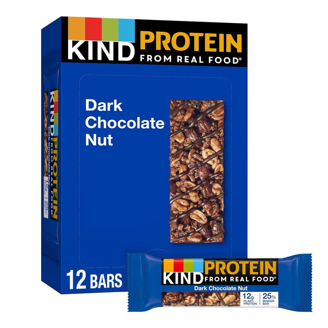 KIND Protein Bars, Dark Chocolate Nut, Gluten Free, Healthy Snacks, 12g Protein, 12 Count (EXP 02/15/27)