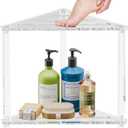 YUNEASELF Corner Shower Stool 16in: Waterproof Small Foot Rest with Anti-Slip Feet for Shaving Legs - Acrylic Corner Shower Bench with Storage Shelf for Inside Spaces