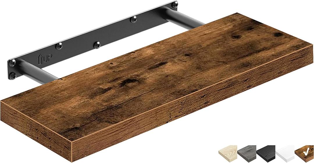 QEEIG Floating Shelf for Wall Bathroom Shelves Bedroom Kitchen Living Room Farmhouse Small Book Shelf 16 inch Set of 1, Brown (015-BN1)