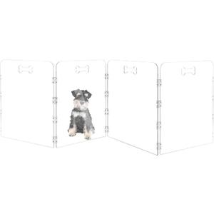 Acrylic Dog Playpen for House 4 Panels 80" W x 24" H Preassemble Foldable Clear Dog Gate Indoor with Handles, Free-Standing Pet Fence for Doorways Dog Pen for Small Dogs Puppy Cat Rabbit