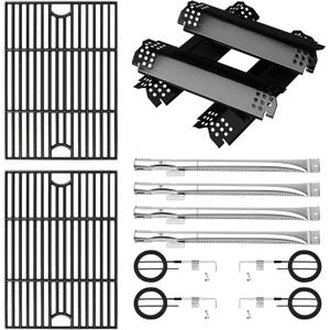 Cast Iron Cooking Grate,Heat Shield and Burner Kit for Nexgrill Replacement Parts 4-Burner 720-0830H 720-0830H,720-0888N,720-0888,720-0864,720-0896B,for Uniflame,Kenmore,Nexgrill 4&5-Burner Gas Grills