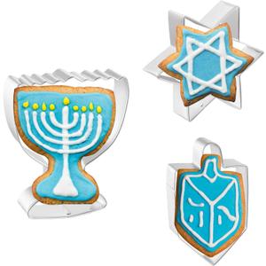 JOB JOL Hanukkah Cookie Cutters 3 PCS, 4'', Star of David, Dreidel, Menorah