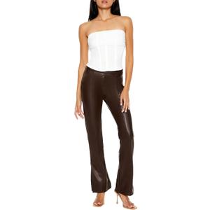 Forever 21 Womens Faux Leather Split-Hem Flare Pants (Small, Brown)