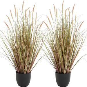 KOL 3ft 2-Pack Artificial Cattail Reed Grass, 35in Indoor Fake Onion Grass