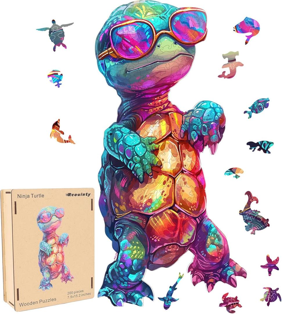 Reouinty Wooden Puzzle for Adults, Ninja Turtle Wooden Jigsaw Puzzles (11.7 * 23.6in-500pcs), Unique Shape Animal Adult Puzzles,Irregular Wood Puzzles Best Gift for Adults and Kids Family Game