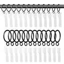 GASRONS 1.25 Inch Curtain Rings with Hooks, 24 Pack Black Metal Drapery Rings with Pins Fits Up to 1 Inch Curtain Rods