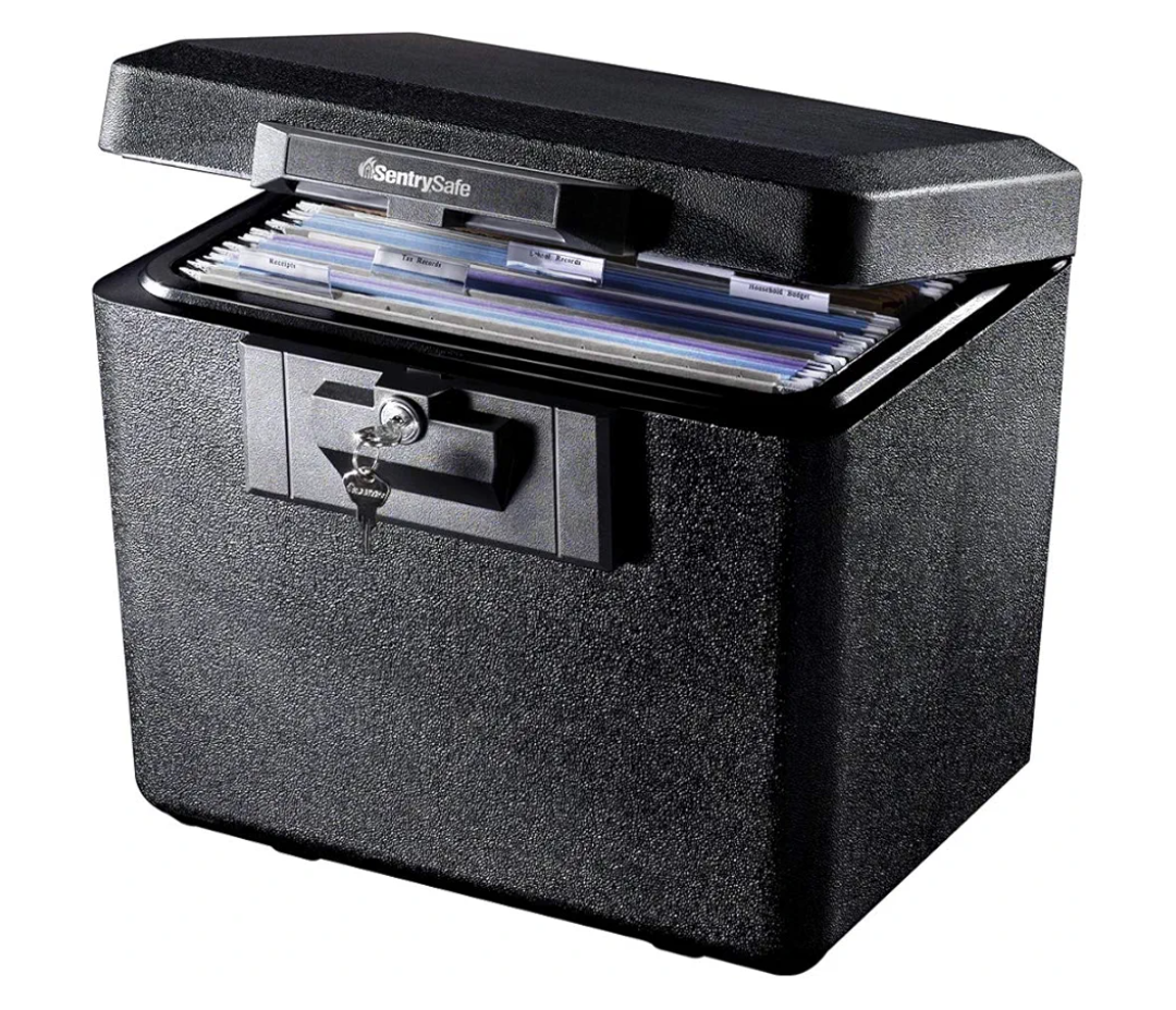 SentrySafe Black Fireproof Document Box with Key Lock, Safe Secures Files and Documents for Home or Office, 0.61 Cubic Feet, 13.6 x 15.3 x 12.1 inches, 1170