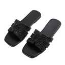 Verdusa Women's Glitter Rhinestone Sandals Summer Square Toe Slip on Flat Sandals Black 39