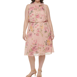 Jessica Howard Women's Fit and Flare Midi Dress with Tie Neck in Chiffon Lurex 24W