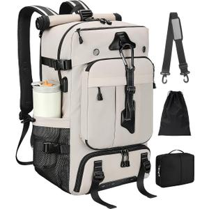 Travel backpack for men, 40L Large Carry on Backpack Durable Convertible Duffle Bag with Shoe Compartment Fit for 16 Inch Laptop for travel, camping, Weekender Hiking Beige