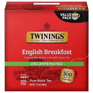 Twinings Decaffeinated English Breakfast Black Tea Individually Wrapped Bags, 100 Count (Pack of 1), Smooth, Flavourful Black Tea, Enjoy Hot or Iced, 100 Teabags (EXP 02/08/29)