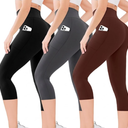 Blisset Women's High Waisted Capri Buttery Soft Tummy Control No See Through Workout Athletic Running Yoga Cycling (S-M, black/Gray/Brown)