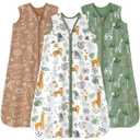 Baby Sleep Sack 6-12 months, 100% Cotton Sleeping Sack for Newborn and Infant, 3 Pack Baby Wearable Blanket for Boy and Girl, 0.5 Tog Lightweight Double Zipper Sleep Bag Green Brown Giraffe (Medium)