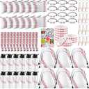 Layhit 134 Pcs Baseball Party Favors Set Include Cosmetic Bag Drawstring Backpack Hair Ties Charm Bracelets Silicon Bracelet Water Bottles Keychains Stickers for Sport Team Gift(White, Baseball)