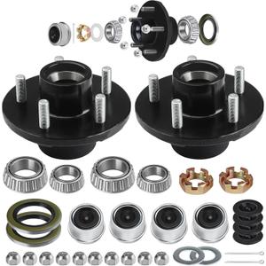 2 Sets Trailer Hub kit 5 Bolt 4.5", Trailer Axle Kit for 3500 lbs 5 Lug Trailer Hub Fit 1-1/16'' to 1-3/8" Spindle Boat Trailer, with L44649 L68149 Bearing Kits, Dust Cap and Rubber Plug