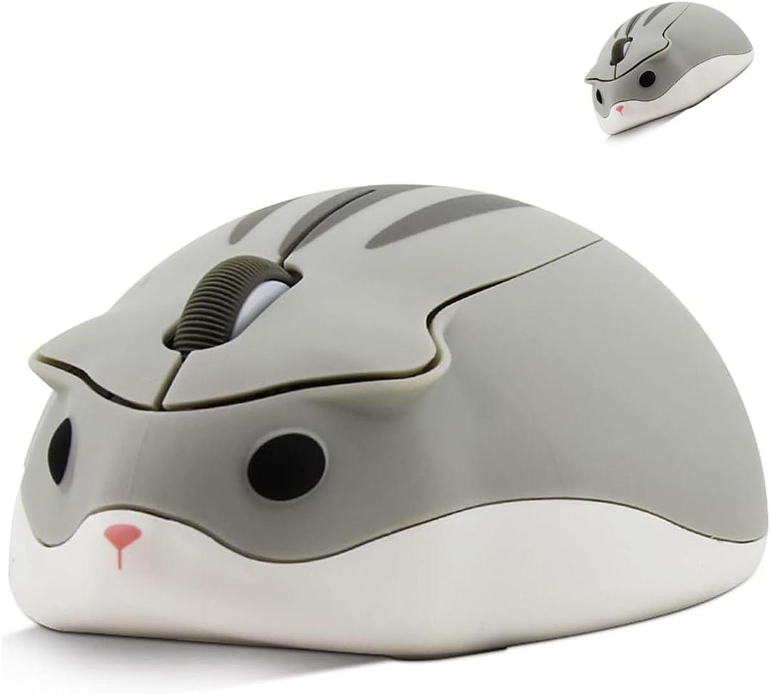 Wireless Mouse Cute Hamster Shape Silent Click Portable Compact Optical 1200DPI USB Cordless Mice for PC Laptop Computer Notebook MacBook Kids Girl Boy Men Women Adults School Office Work Gift (Gray)