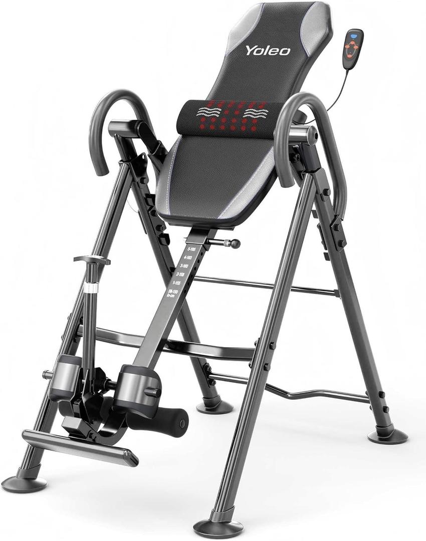 YOLEO Gravity Inversion Table for Back Pain Relief 2026 New Inversion Table w/Heat and Massage Lumbar pad Back Stretcher Machine 300 lbs (Silver)
