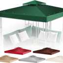 Flexzion Gazebo Cover Replacement Canopy Top 10x10 Ft (3m x 3m) - Double Tier Top Canopy Cover Replacement with UV30+, Dirt, Water Resistant for Outdoor, Sunshade, Garden, Patio, Pavilion (Green)