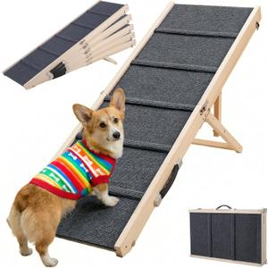 Dog Ramp for Bed & Couch - Extra 51.2" Long Adjustable Height 9.5" to 24" Wooden Non-Slip Pet Ramp, Portable Foldable Doggie Car Ramp for Small Medium Large Dogs, 200 LBS Load