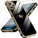 LeYi for iPhone 15 Pro Max Case: with Tempered Glass Screen Protector [2 Pcs]+ Full Camera Lens Protection, Love Heart Plating Cute Luxury Soft TPU Shockproof Case for iPhone 15 Pro Max, Black (3 Pcs)