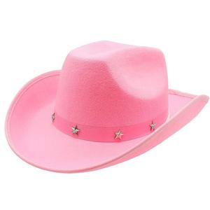 Pink 
1pc Unisex Western Cowboy Hat With Pink Rope Detail, Rivets And 5-Pointed Stars Decoration Boho